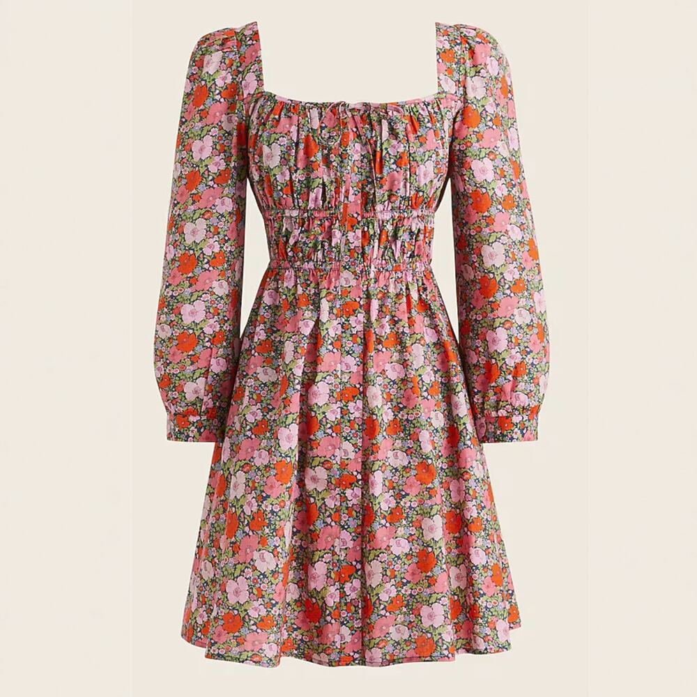 J.CREW Cinched Waist Cotton Floral Babydoll Mini Dress in Liberty Meadow Size 12